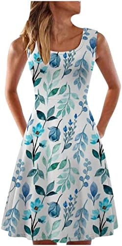 Женски обични фустани 2023 пролет трендовски цветни кратки ракави на екипажот на вратот на вратот на вратот Функции Миди Плажа Сандерс