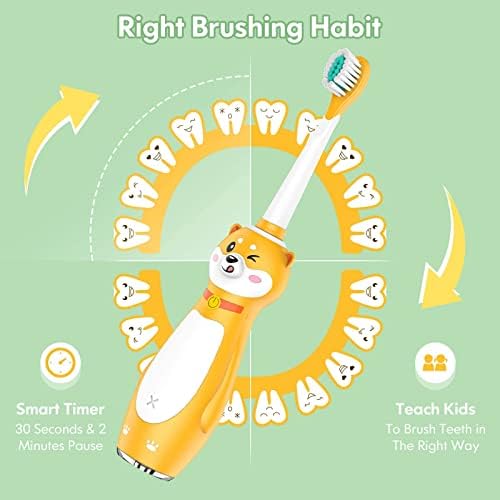 Дада-Техника Детска електрична четка за заби што може да се наполни жолто со глави за замена