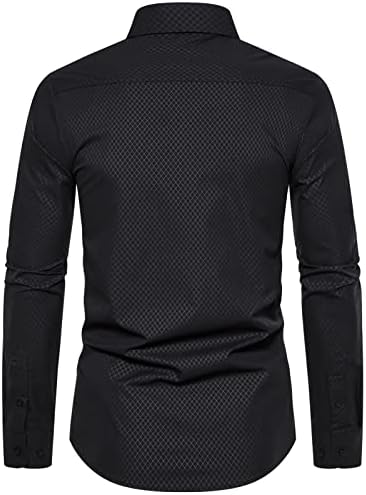 Борбон Менс кошула со долги ракави, стилски карирана текстура тенок фит кошула деловна клучна копче до кошули