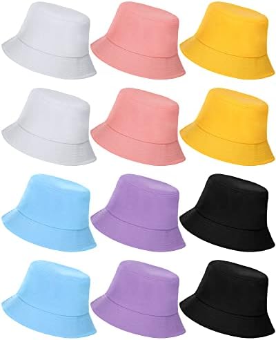 12 парчиња риболов корпа капа цврста боја памучна корпа капа унисекс летни капи за мажи жени спакувани рибини сончеви капа за лето