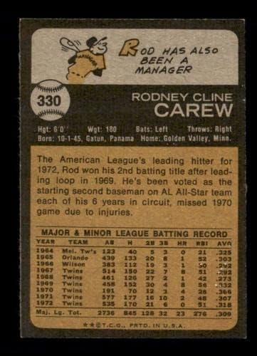 330 Rod Carew HOF - 1973 година Бејзбол картички на Топс оценети НМ - картички за дебитант со бејзбол плоча