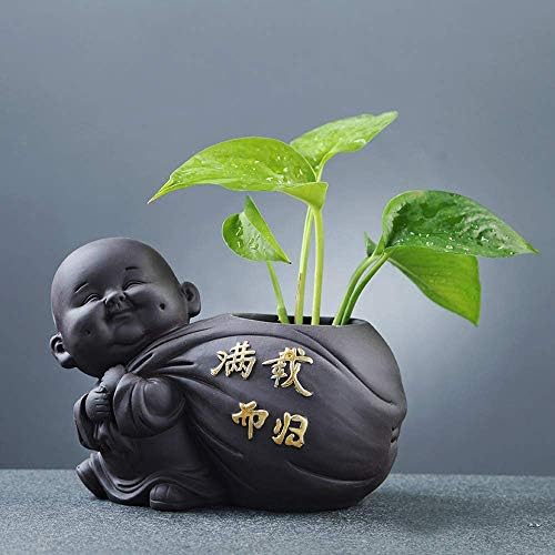 1 парчиња пурпурна глина чај миленичиња Буда статуа монах фигурина цветни садови за декорација чај додатоци за чај