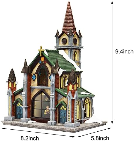 Моменти во времето на Божиќното село зграда, катедралната црква со LED светла - управувана батерија