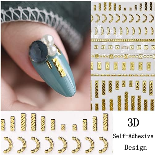 Налепници за уметност на геометрија нокти, холографски 5Д златни нокти само-лепете налепница дизајн, бронзинг линија плоштад