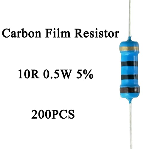 Отпорници на јаглерод филм на Јиадонг 200 парчиња 1/2W, 10 Ом 5% А разновиден отпорник за електронски проект DIY
