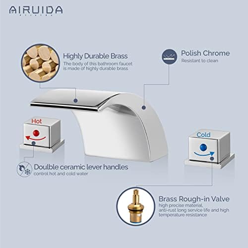 Широко распространета тапа за мијалник за бања во водопадот Airuida Chrome, 3 дупка 8 инчи тапа за бања, палуба за монтирање комерцијална