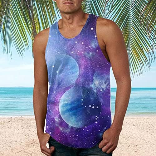 Ubst Mens Хавајски резервоар врвови графички тропски печати маички без ракави, атлетски опуштено-фит-катран резервоар за плажа, врвови