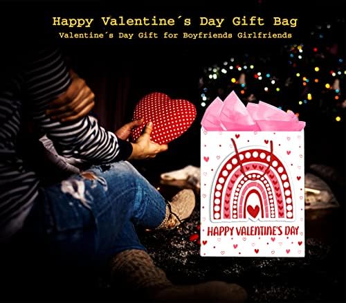 FaCraft Среќен Денот На Вљубените Подарок Торба Со Рачка Голем Виножито Валентин Подарок Торба Со Ткиво Хартија, Љубов Срце Романтични Валентин