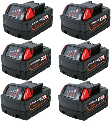 Growfeat 6 пакувања 18V 6.0AH Замена на батеријата за Milwaukee 18V батерија литиум 48-11-1860 48-11-1850 48-11-1840 48-11-1828 48-11-1820