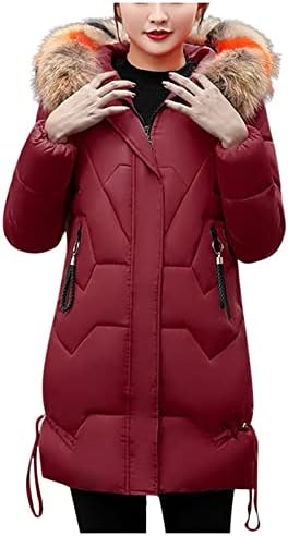 Gianентонг женски палто со пафтер, собрана меур, ватирана зимска јакна со удобност на аспираторот, удобна надолу по долгата парка