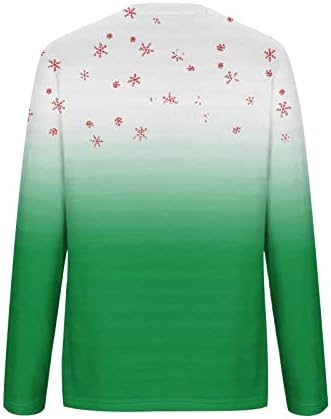 Womenените Божиќ симпатична пулвер трендовски 3Д цртан филм елк графички џемпер врвот на долги ракави градиенти влезови паѓаат облека