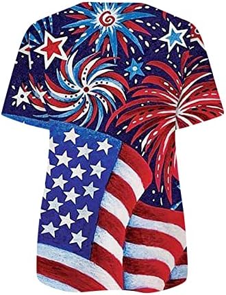 Женски кратки ракави блузи Ден на независност Графички екипаж-врат-врат патент Врв проток на удобни блузи кошули Обични маици