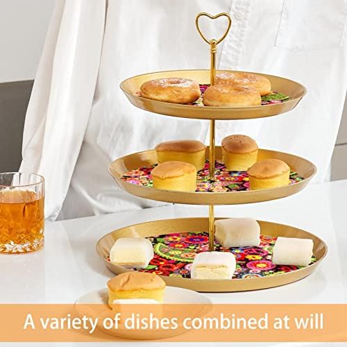 Сет за приказ на табела за десерт, штанд за злато со чаша, десерт, 3 ленти за сервирање, сад за торта за чаши, штанд за свадбени торта