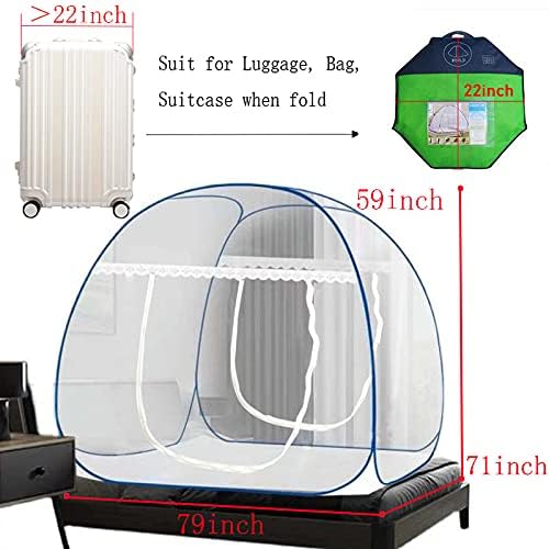 Комарец нето за кревет, L79 x W71 x H59 со големи димензии на комарци со нето дно за лесна инсталација, преклопна мрежа со двојна врата