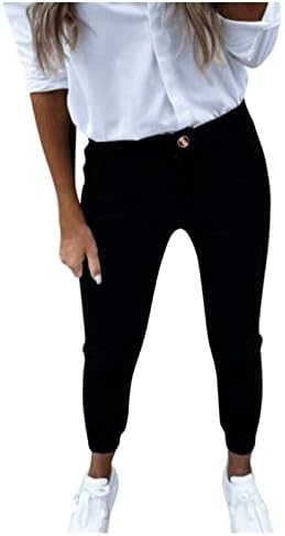 Женски тесни капри панталони за летни деловни работи за работа, тенок фит џемпери со цврста боја џогери панталони со џебови
