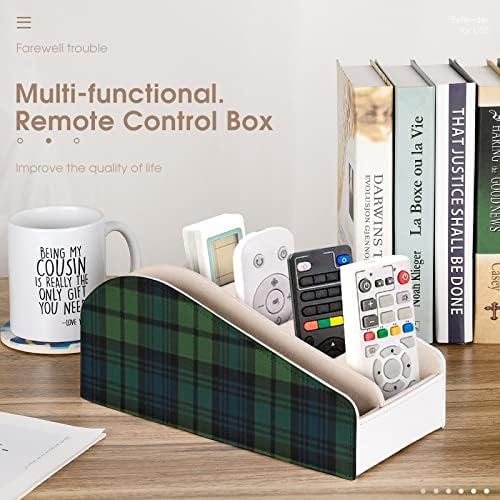 Шкотски тартан карирана држач за далечински управувач PU кожен организатор за складирање кутија за домашна десктоп