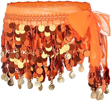 Easyforever omeенски стомак танцување колк здолниште од ласкави шамија сјајни монети од продолжение завиткани од костуми за изведба на костуми