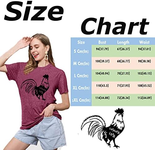 Пилешка печатена маица за жени смешна пилешка графичка кратка ракав фарма земја, обична тешка животинска врвна