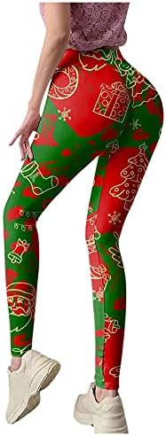 XXBR Божиќни јога панталони за жени, Божиќна снегулка за печатење на задник за кревање на задниот дел од половината за контрола на стомакот со