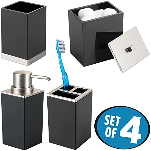 Mdesign Пластична бања Vanity Countertop Actersory Set - Вклучува, држач за сапун, држач за четкичка за заби, лидиран канистер