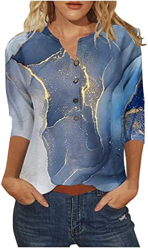 Miashui долга ракав маичка за женски градиент печатење на обична модна екипа на вратот на вратот, четвртина од ракав, среден