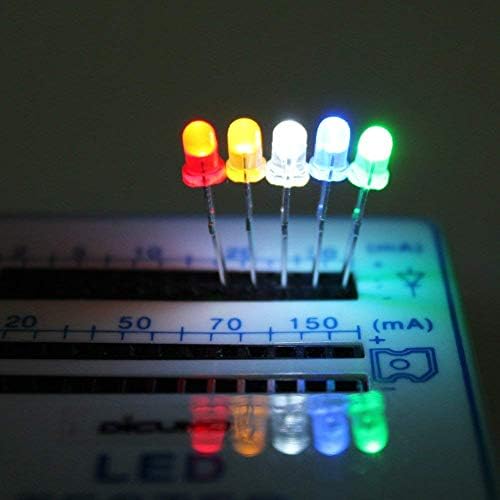 Dicuno 500PCS 3мм светлина што емитува диода, бела/црвена/жолта/зелена/сина светла дифузирана дифузна LED диоди разновиден комплет за