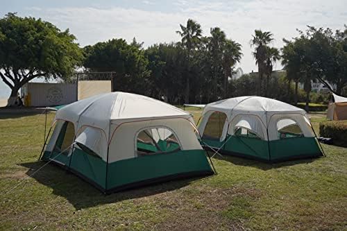 KTT Екстра голем шатор 12 лица, семејни шатори за кабини, 2 соби, директен wallид, 3 врати и 3 прозорци со мрежа, водоотпорен, двоен слој,