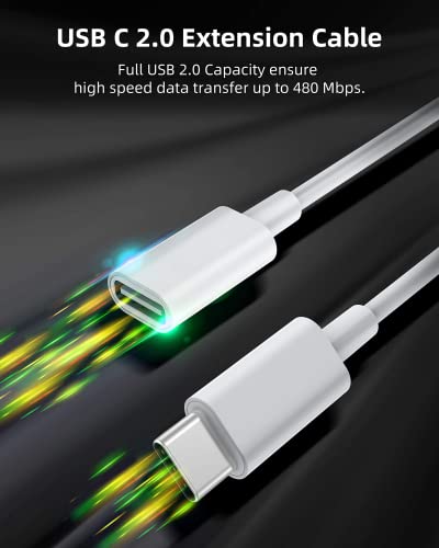 Conmdex USB C продолжено кабел 6.6ft 2 пакувања за Mag-Safe Charger PS5 Controller полнење, 9V 3A USB Type C женски до машки кабел за