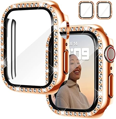 Дабаоза компатибилен за заштитник на екранот на Apple Watch со Bumper Case SE Series 8 7 6 5 4 3 2 1 Bling Women Girls Crystal