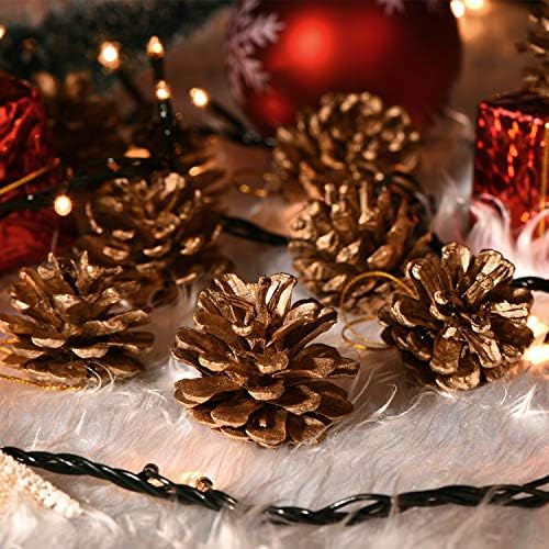 ББТТО 18 парчиња 1,57 инчи Божиќни бор конуси Снег врнеше природен бор конус со жица за украсување на новогодишни елки