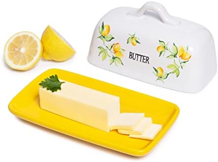 Мојсјус путер со капаче за countertop - држач за путер од жолт камен за фрижидер, кујна и градина - сад за путер од Источен Запад со