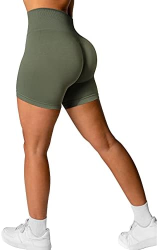 Ruuhee Women Womensените непречено вежбање шорцеви задникот кревање со висока половината рециклирана салата за јога шорцеви