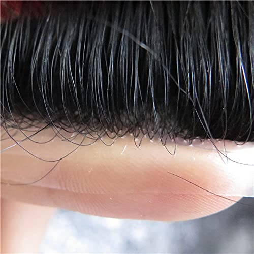 Hywel Toupee За Мажи со Девствена Човечка Коса, 0,04-0,06 мм Меки Парчиња Коса На Кожата Замена За Мажи, V-Јамка Систем За Коса Основна