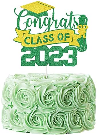 Дипломирање Торта Топер 2023 Зелена И Златна, Украси За Дипломирање Забава 2023 Зелена И Златна, Класа Од 2023 Дипломирање Украси Зелена,