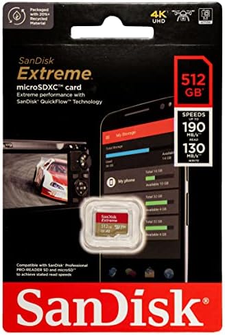 Sandisk Extreme 512gb Micro SD Мемориска Картичка Работи Со Motorola Паметен Телефон Moto G13, Moto G13, Moto G23 V30 C10 A2 Пакет Со Сѐ, Но
