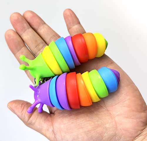 6PIECE MINI KEYCHAIN ​​SLUG FIDGET TOYS 3D Артикулирани телескопски сензорни играчки за гасеница за деца со аутизам и возрасни вежбаат сила на