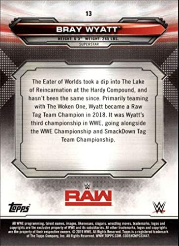 2019 Topps WWE Raw бронза 13 Бреј Вајат картичка за тргување со борење