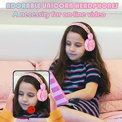 Svyhuok Еднорог Деца Bluetooth Слушалки За Девојки, Безжични Слушалки Со Микрофон За Тинејџери, Безбеден Волумен Ограничен 85db