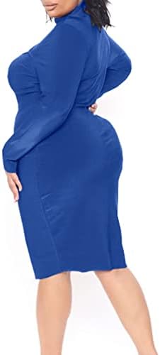 Women'sенски плус големина на екипаж резервоарот мини фустан шулеа со долг ракав каросерија макси фустан, обичен завиткувачки забавен дел долг