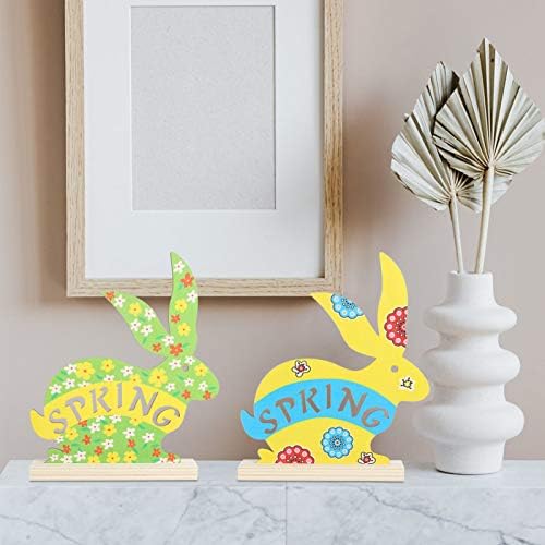 Абоофан минималистички домашен декор 2 парчиња велигденски зајаче украс таблета дрвена зајак фигура слободно и животинска табла за животни