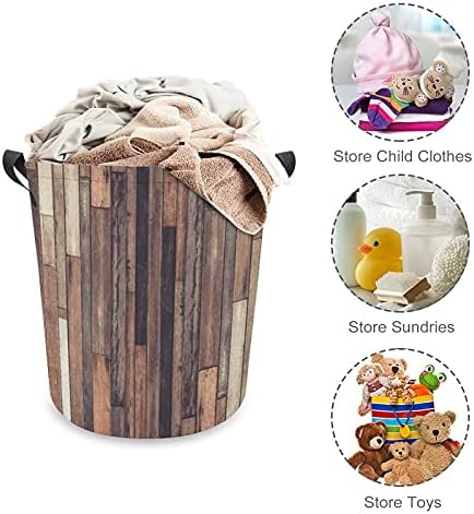 Кошница за перење Foduoduo кафеава старо тврдо дрво за перење алишта со рачки со рачки што може да се преклопи валкана облека за