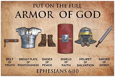 Houvssen оклоп на Божји постер, воини на Бога, победнички христијански цитати за живеење, Исус гроздобер метален калај знак 6 x 8 инчи,