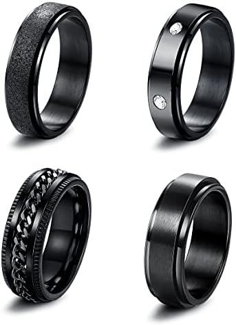 Cassieca црни вртења прстени за мажи жени од не'рѓосувачки челик figget firngs ладен ланец Вклучен анксиозен прстени 6-8 мм широк стрес