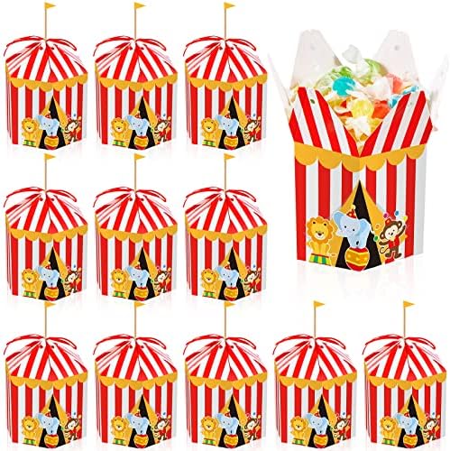 Фајн 12 Парчиња Карневалски Кутии За Лекување Циркус Добри Хартиени Кутии Црвени Бели Ленти Циркуска Маса Кутија За Подароци За