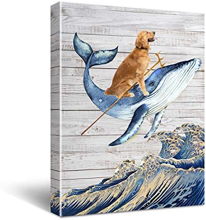 Смешно кучиња платно wallидна уметност - Аквадог Златниот ретривер вози кит кучиња постер платно платно wallидна уметност сликарство