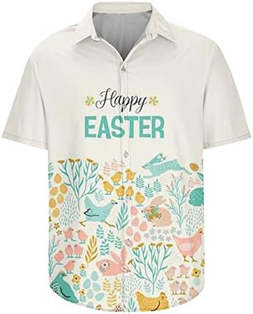 Машки Велигденски врвни симпатични зајаче јајца графички печати маици лапел кошули кратки ракави удобни влезови летни плажа мета