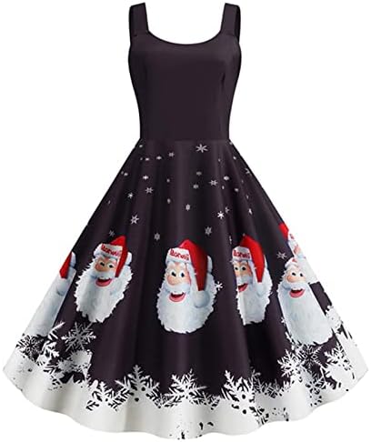 Женски без ракав гроздобер фустан Божиќна снегулка Дедо Мраз за печатење Коктел за замав, фустани за чај, фустани од чај од Одри
