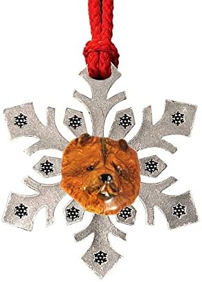 Рачно изработена рачно насликана чау Чоу кучиња глава што виси снегулка украс за украсување празнични венци и новогодишни елки - направени