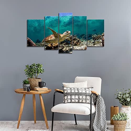 Сина 5 панел wallидна уметност сликарство подводни отпечатоци на желка на платно сликата на слики од животни масло за дома модерна декорација