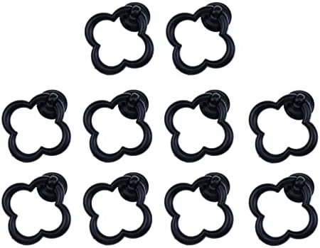 Семетал 10 парчиња Црна Единечна Дупка Рачка За Влечење Метални Копчиња За Мебел Во Форма На Детелина Со Четири Лисја За Вратата На Фиоката